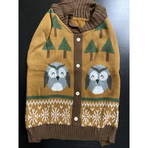 Vibrant Life Dog Brown Owl & Pine Trees Sweater NEW